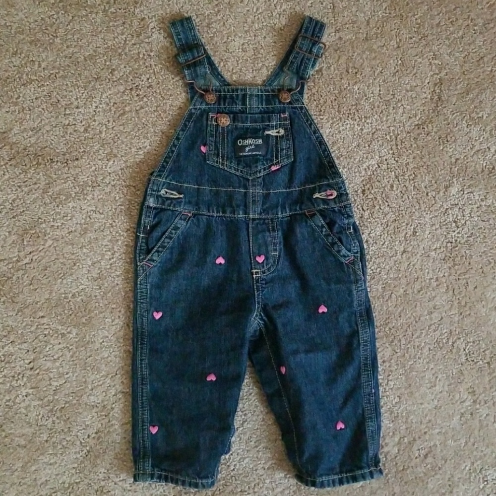Jean Overalls with pink hearts - Picture 1 of 4